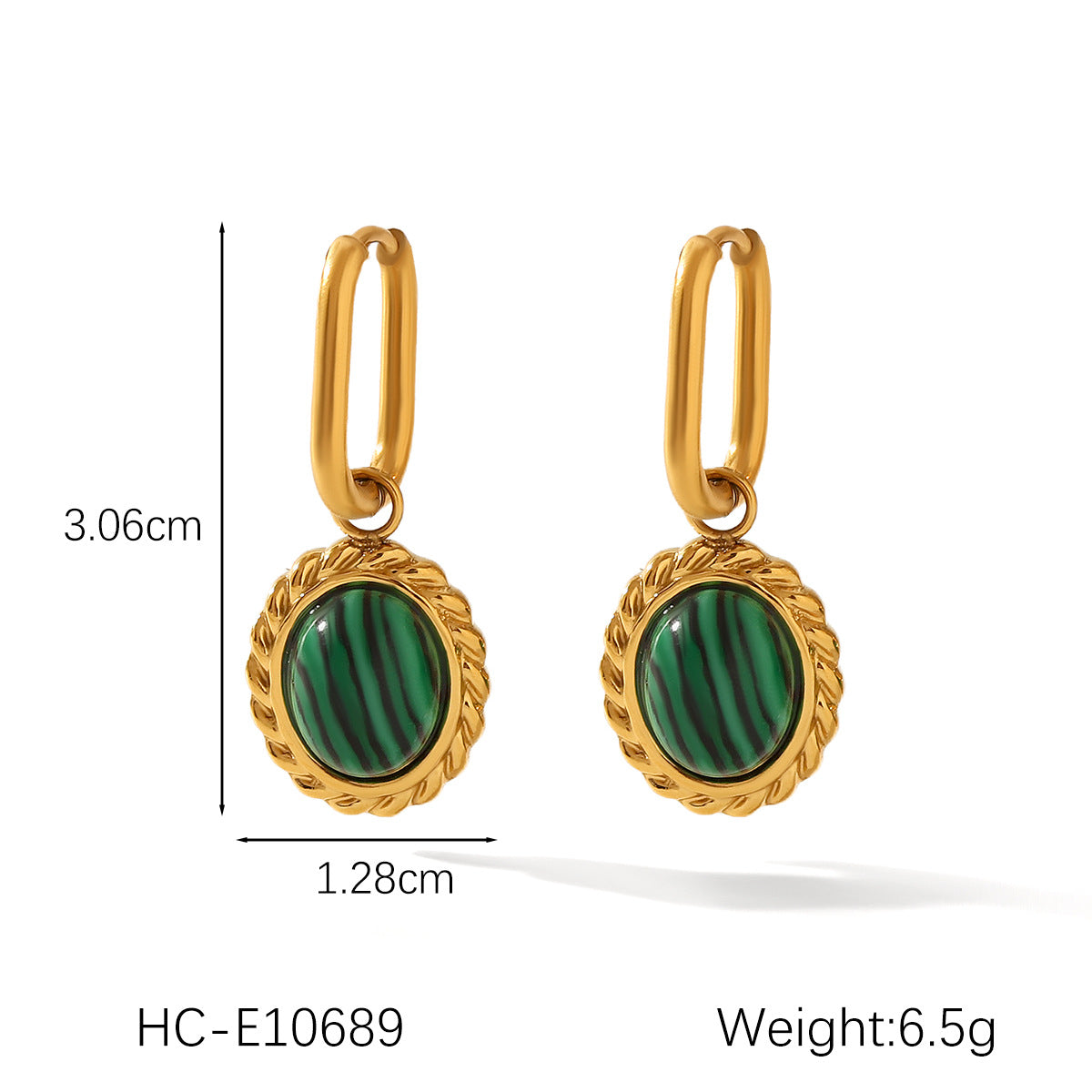 French Vintage Palace Style Inlaid with Natural Stones, Stainless Steel Earrings for Women, Temperament Earrings, 18K Gold-plated Titanium Steel Earrings