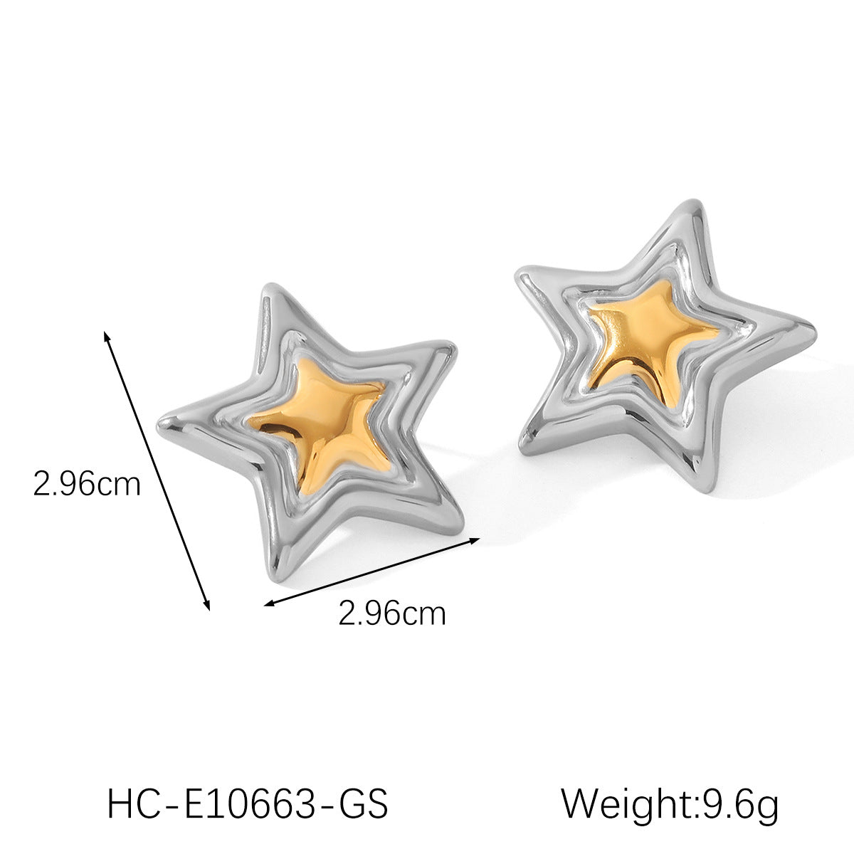 Stainless Steel Earrings, Gold and Silver Color-block, Glossy Geometric Texture, Stud Earrings, Sun-shaped Five-pointed Star Earrings for Women