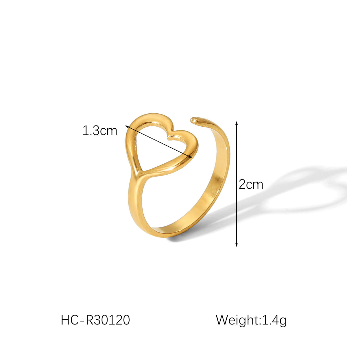 18K Gold Heart Stainless Steel Ring Female Open Ring Niche High-end Titanium Steel Ring Does Not Fade