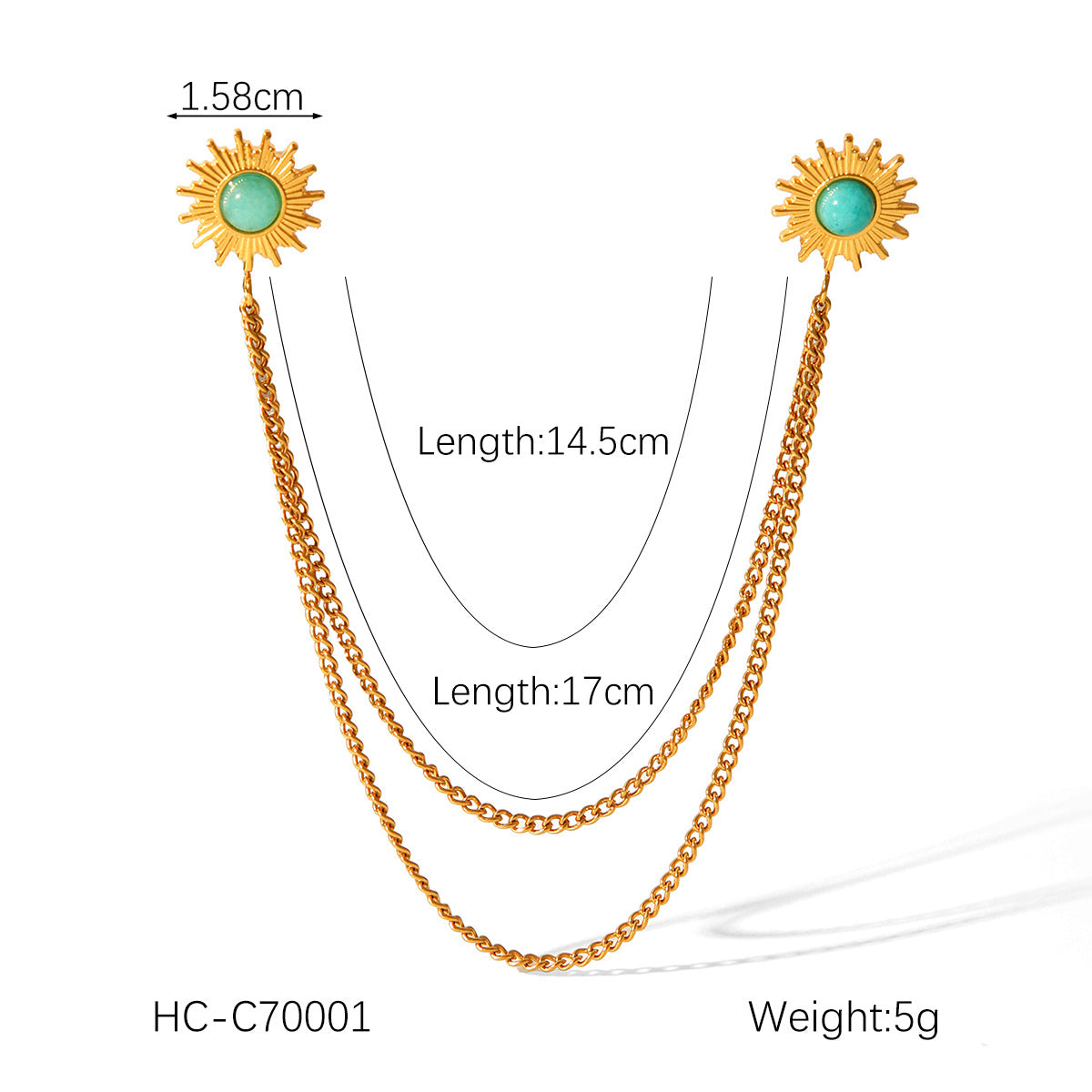 New Stainless Steel Diamond Inlaid Natural Stone Geometric Heart-shaped Collar, Needle Chain, Brooch Collar, Clothing Accessories