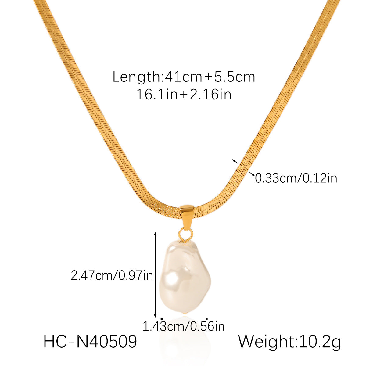 Baroque Pearl Pendant Necklace, Stainless Steel Blade Chain, 18K Gold-plated Clavicle Chain, Women's Titanium Steel Necklace