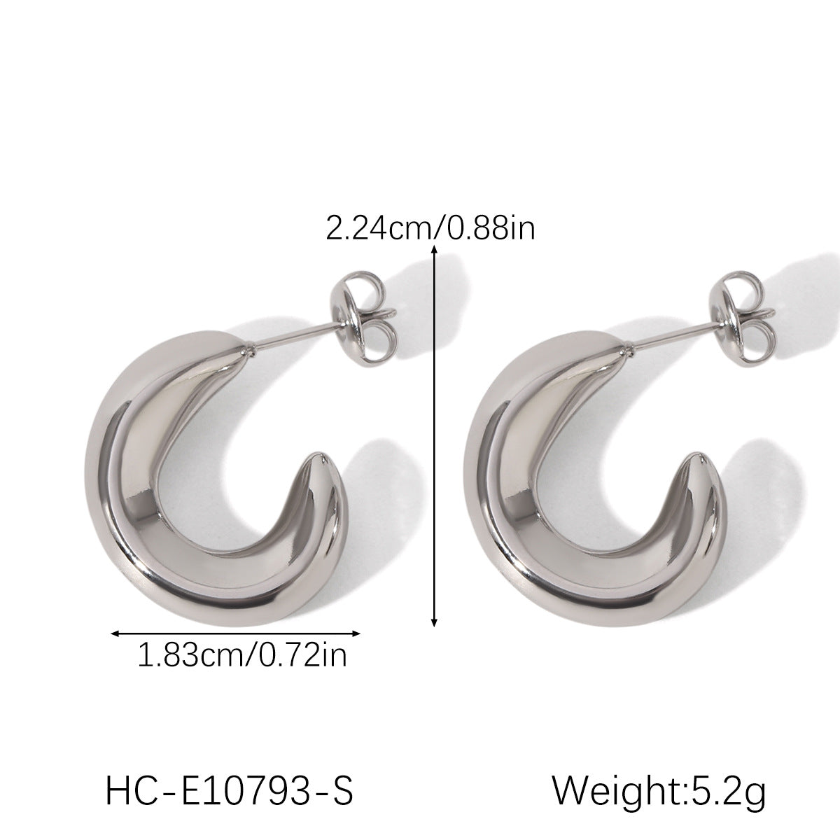 C-shaped 18K Gold-plated Hollow Stainless Steel Earrings for Women, Non-fading Ear Jewelry, Cross-border Titanium Steel Jewelry