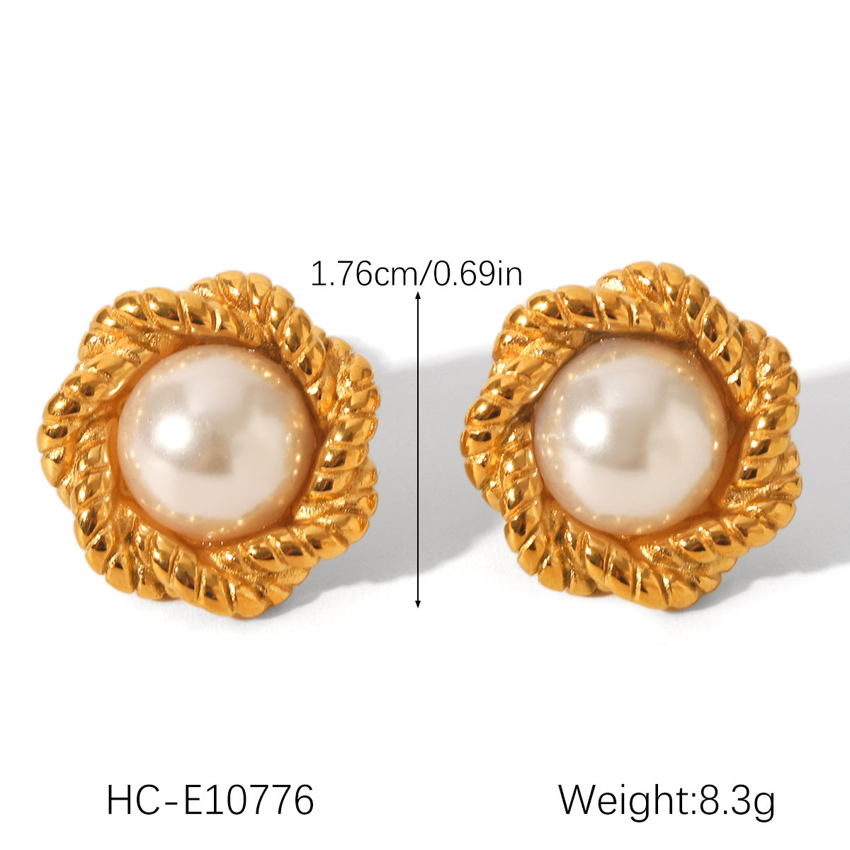 Stainless Steel 18K Gold-plated Earrings with Fried Dough Twists Pattern, Flower Design, and Pearl Accents for Women, Non-fading Titanium Steel Earrings