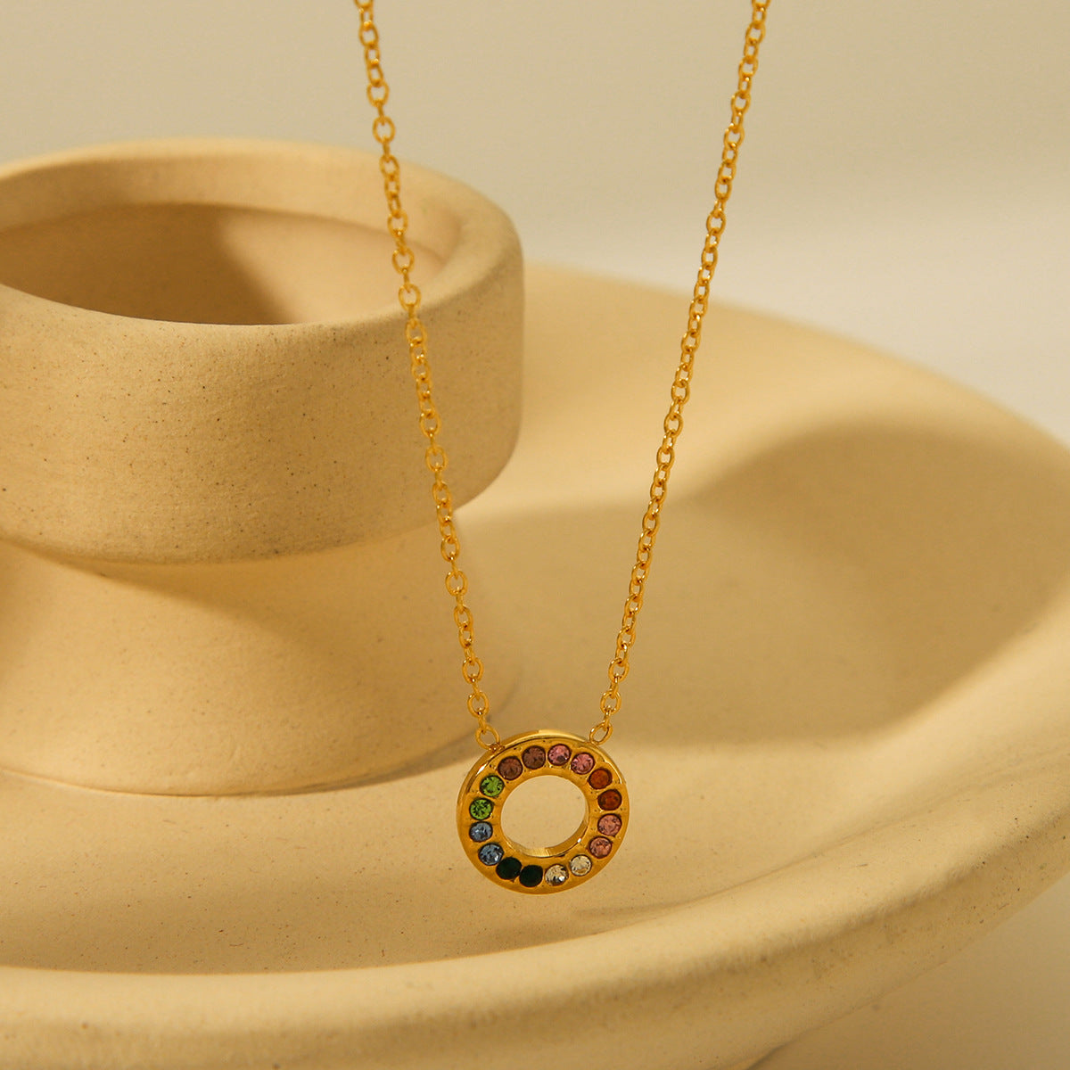 New Product: 18K Gold Stainless Steel Necklace with Colorful Zircon Inlay, High-end Titanium Steel Necklace Accessory