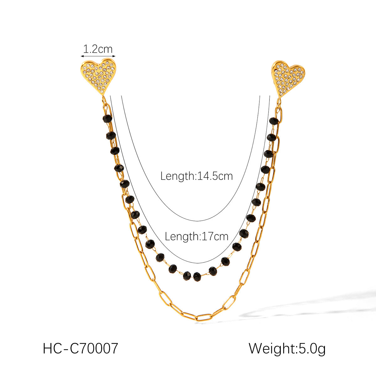 New Stainless Steel Diamond Inlaid Natural Stone Geometric Heart-shaped Collar, Needle Chain, Brooch Collar, Clothing Accessories