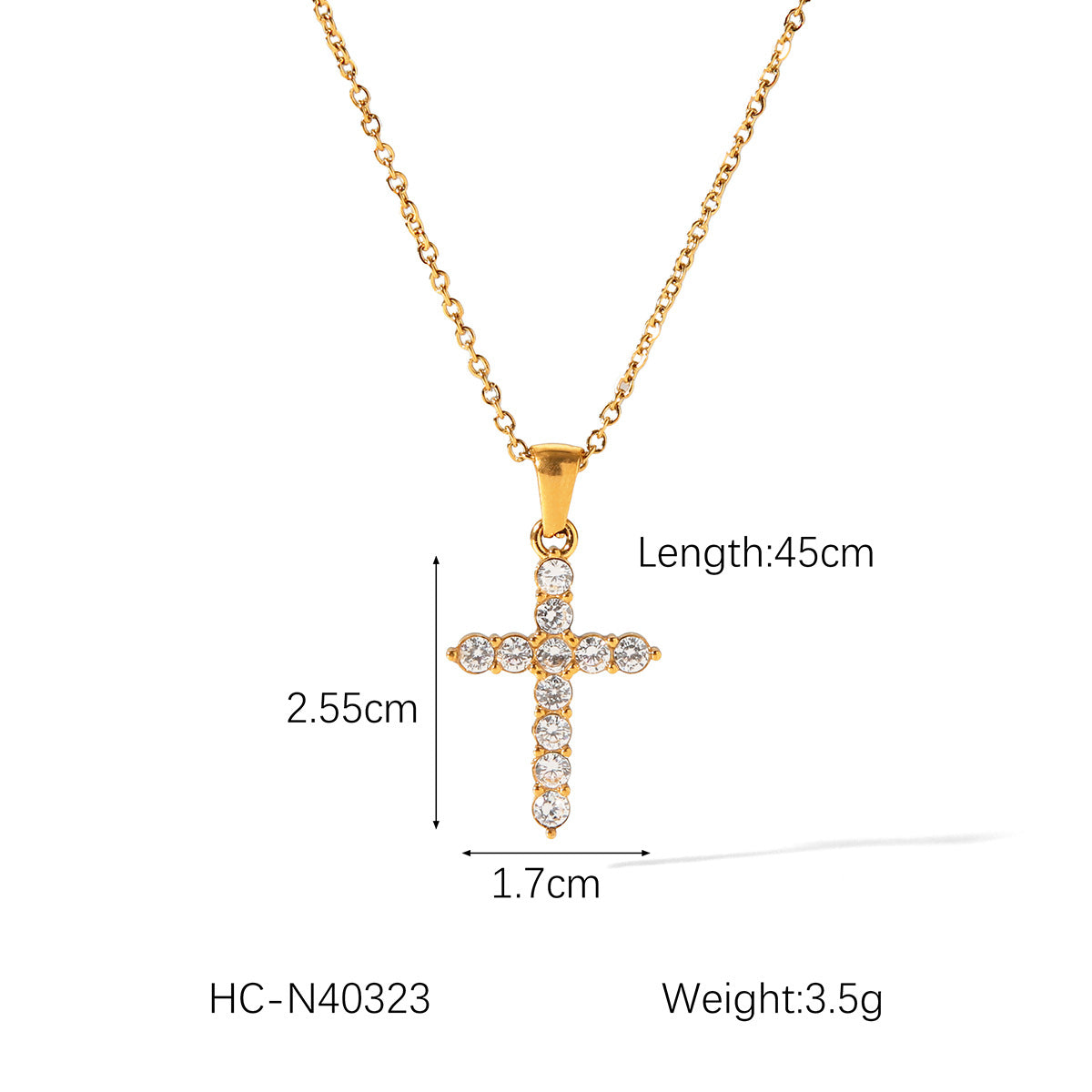 18K Gold Stainless Steel Box Chain Cross Diamond Pendant Necklace Does Not Fade, Elegant Titanium Steel Clavicle Chain
