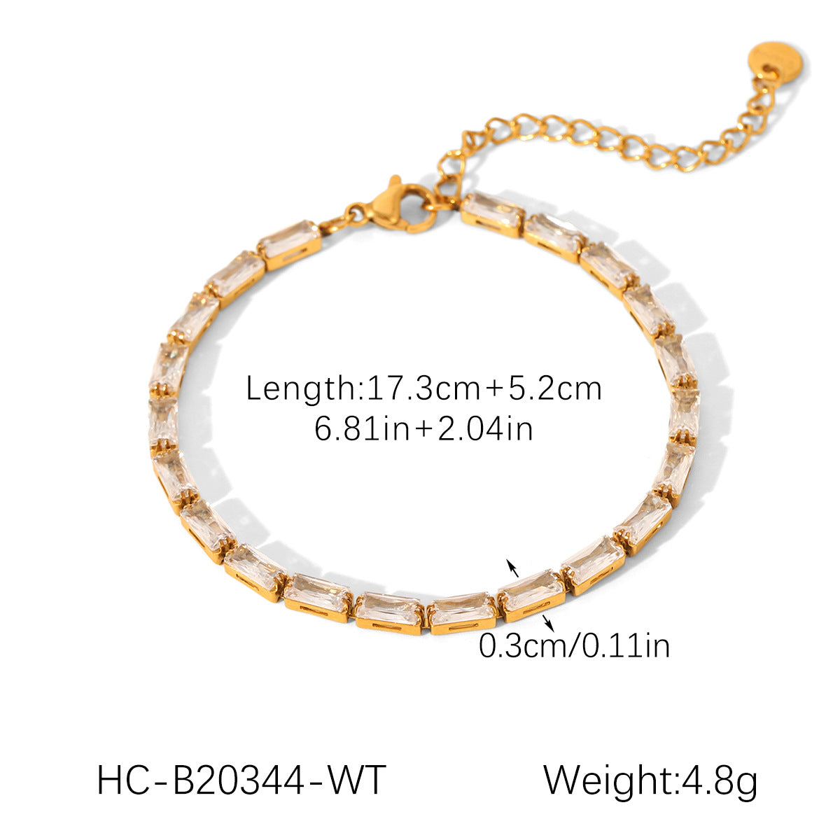 INS18K Gold Stainless Steel Zircon Bracelet, Light Luxury and High-end Gemstone Bracelet for Women