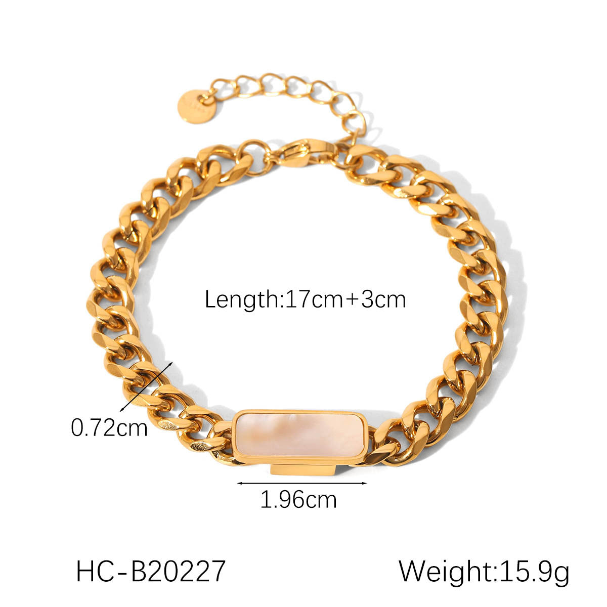 18K Gold Stainless Steel Cuban Chain Square White Shell Pendant Necklace Women's Titanium Steel Bracelet