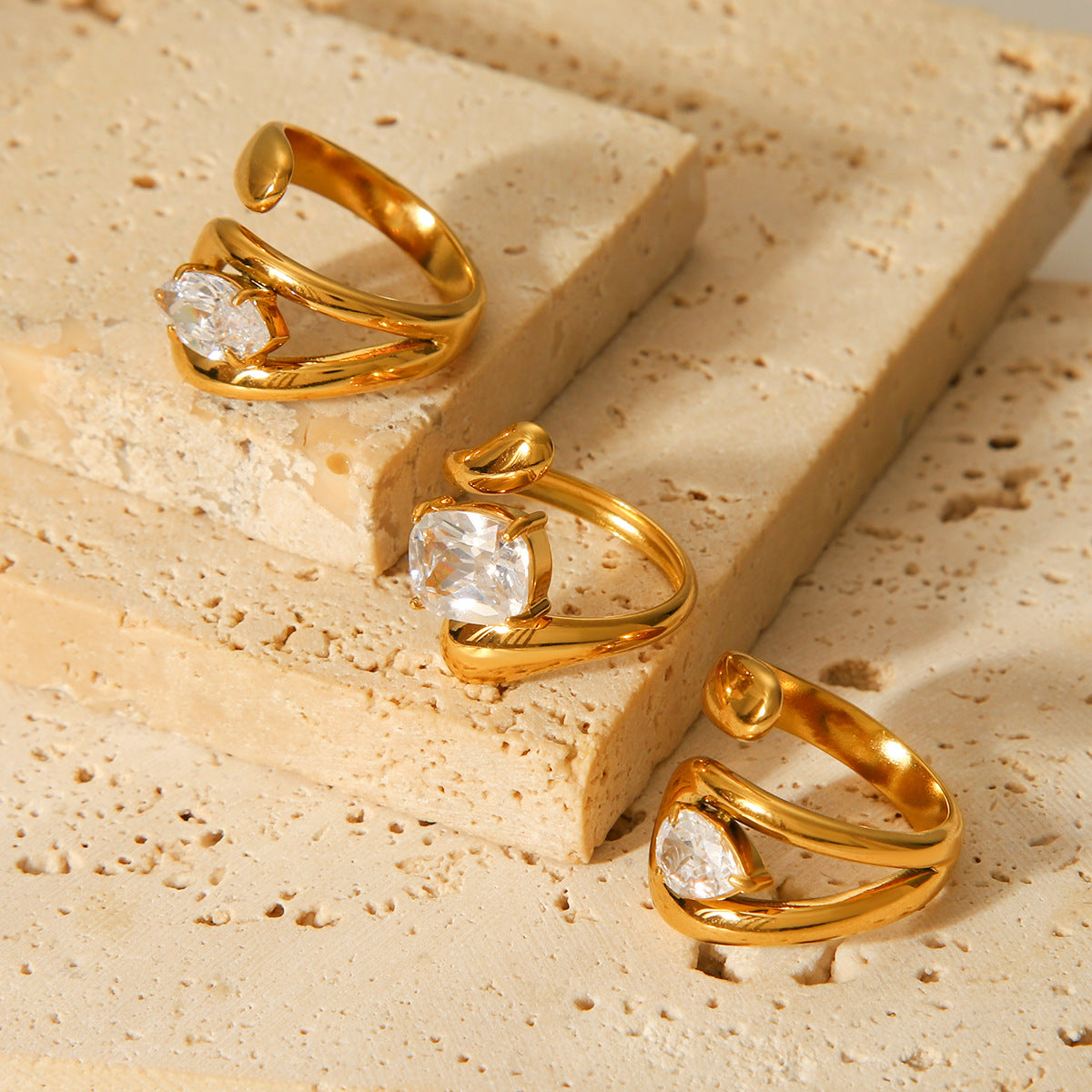 Stainless Steel Zircon-inlaid Ring, High-end and Light Luxury, Open-finger Ring, Niche Titanium Steel Jewelry