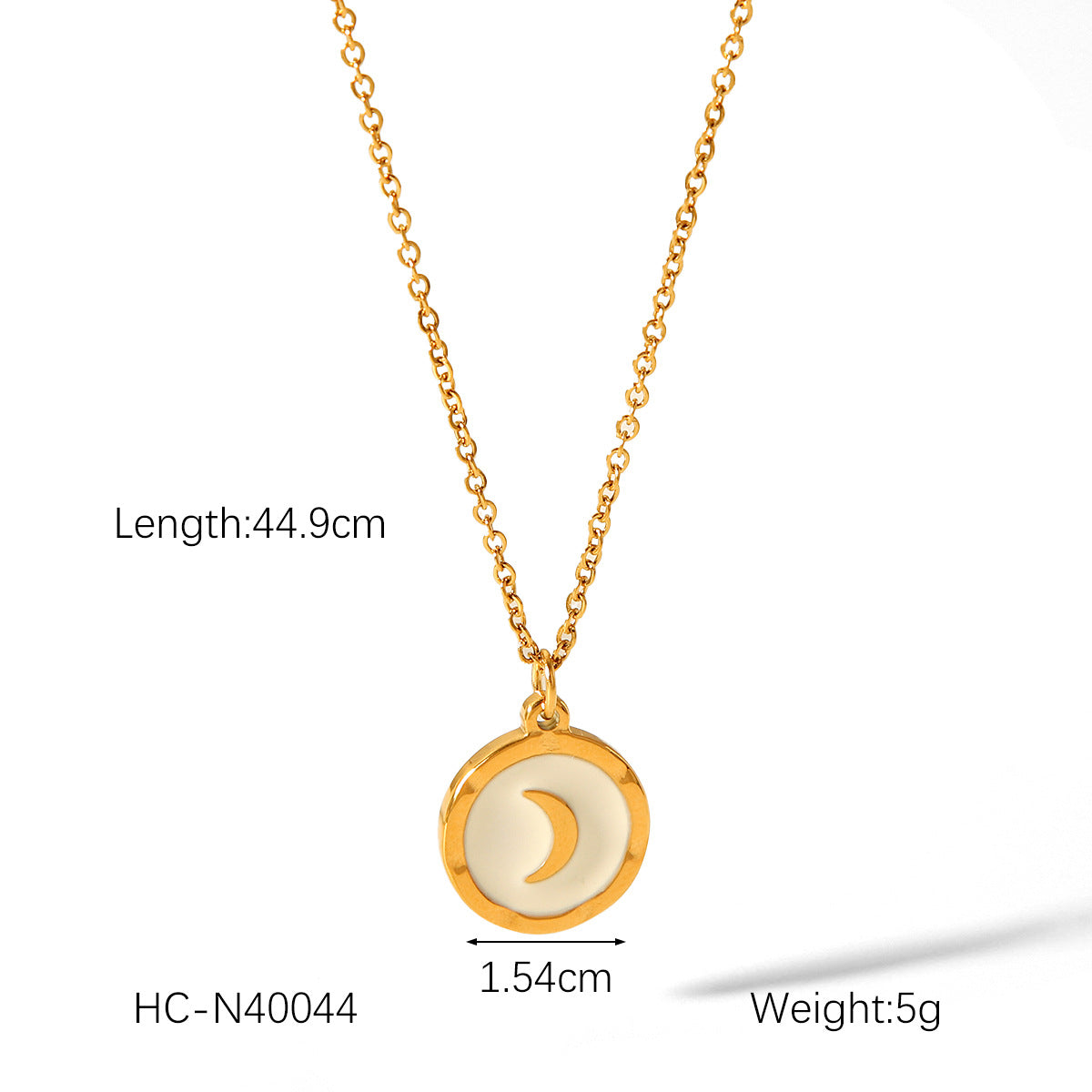 French Retro Round White Shell Moon Pendant, Stainless Steel Necklace, Fashionable and Versatile Titanium Steel Necklace for Women