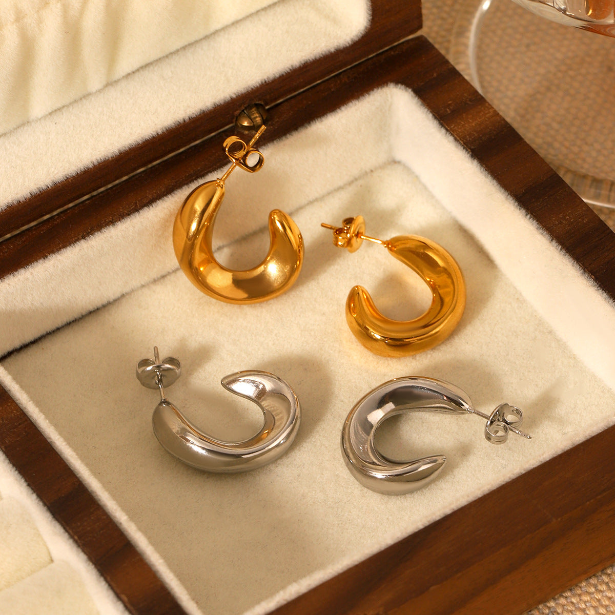 C-shaped 18K Gold-plated Hollow Stainless Steel Earrings for Women, Non-fading Ear Jewelry, Cross-border Titanium Steel Jewelry