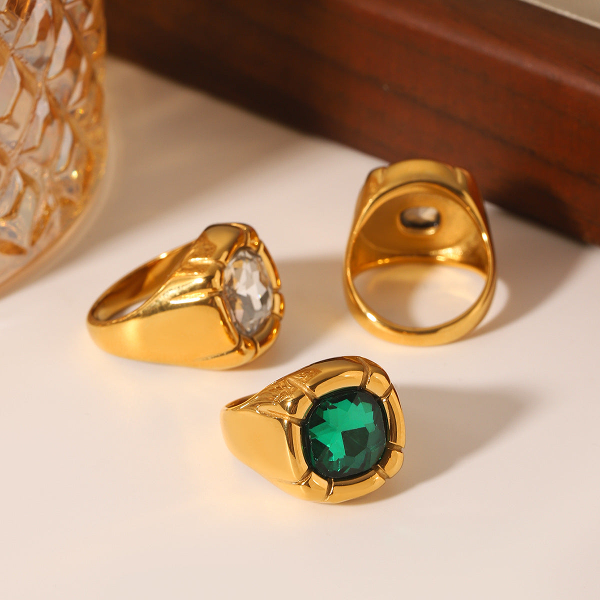 18K Gold Stainless Steel Inlaid Zircon Ring Female Non-fading Ring Ins Wind Titanium Steel Jewelry Casting Ring