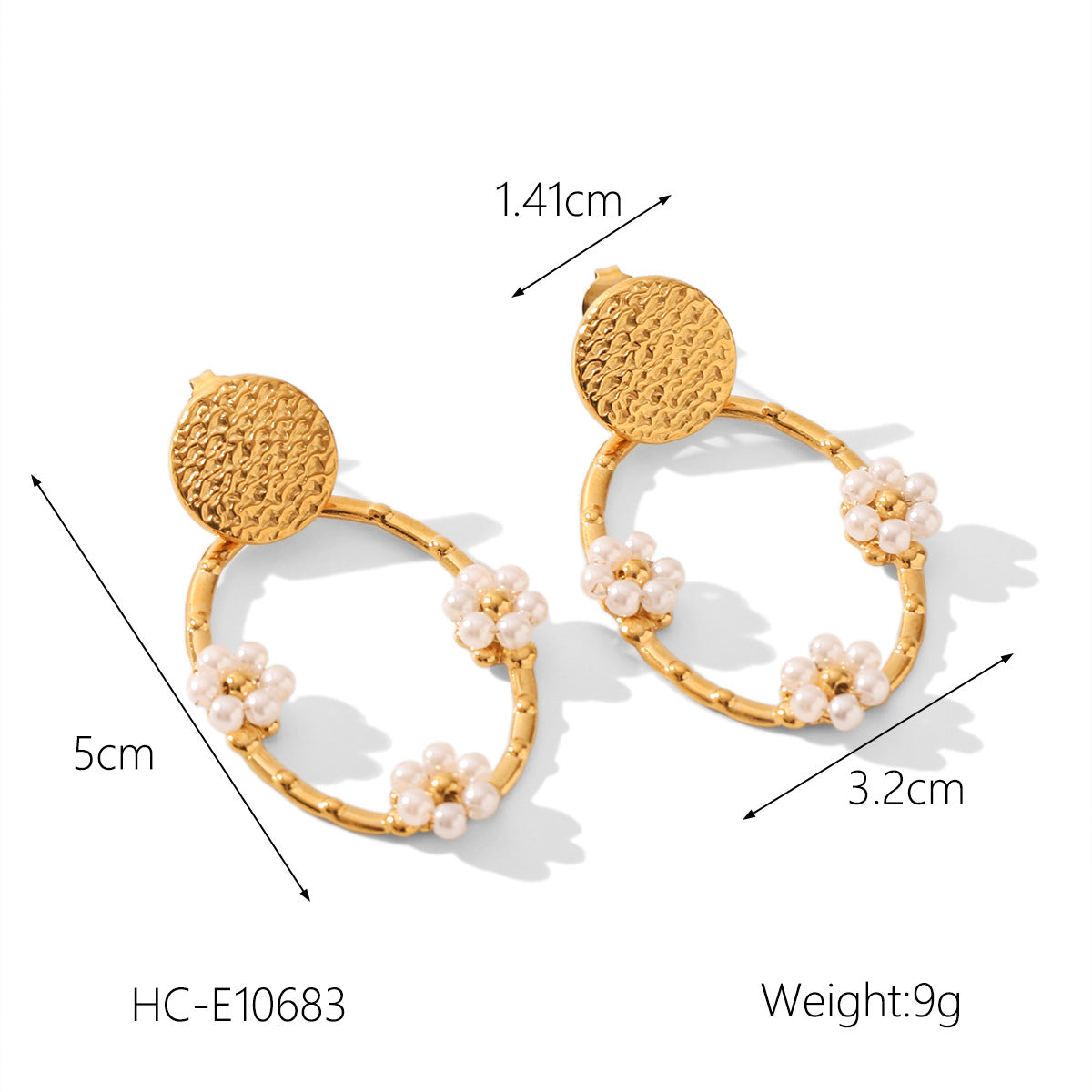 Flower earrings, 18K gold stainless steel, butterfly design with zircon, pearl drop earrings, women's flower garland earrings