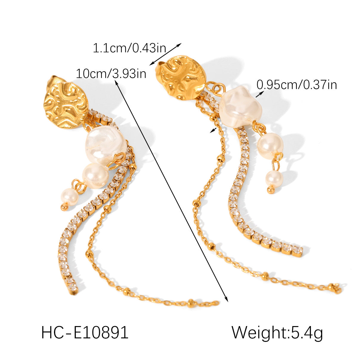 Stainless Steel Earrings with Zircon Chain, Imitation Pearl Tassel, Niche Design, Titanium Steel Earrings