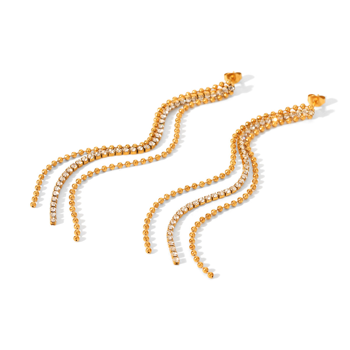Stainless Steel Bead Chain Zircon Chain Fringed Earrings Long Earrings Light Luxury High-end Titanium Steel Jewelry