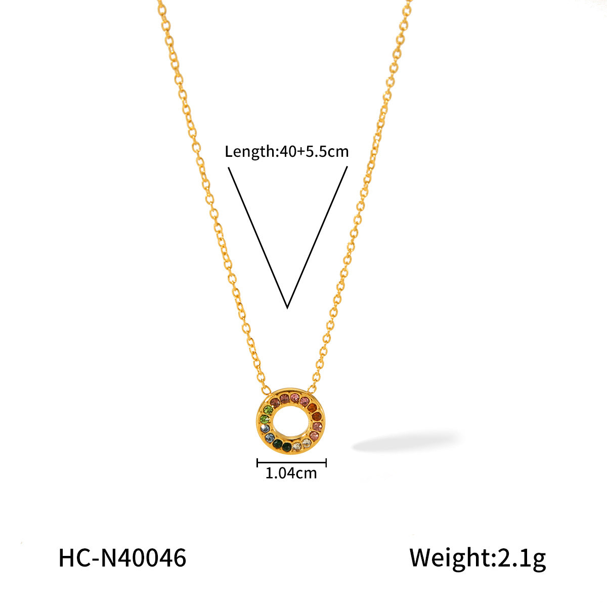 New Product: 18K Gold Stainless Steel Necklace with Colorful Zircon Inlay, High-end Titanium Steel Necklace Accessory