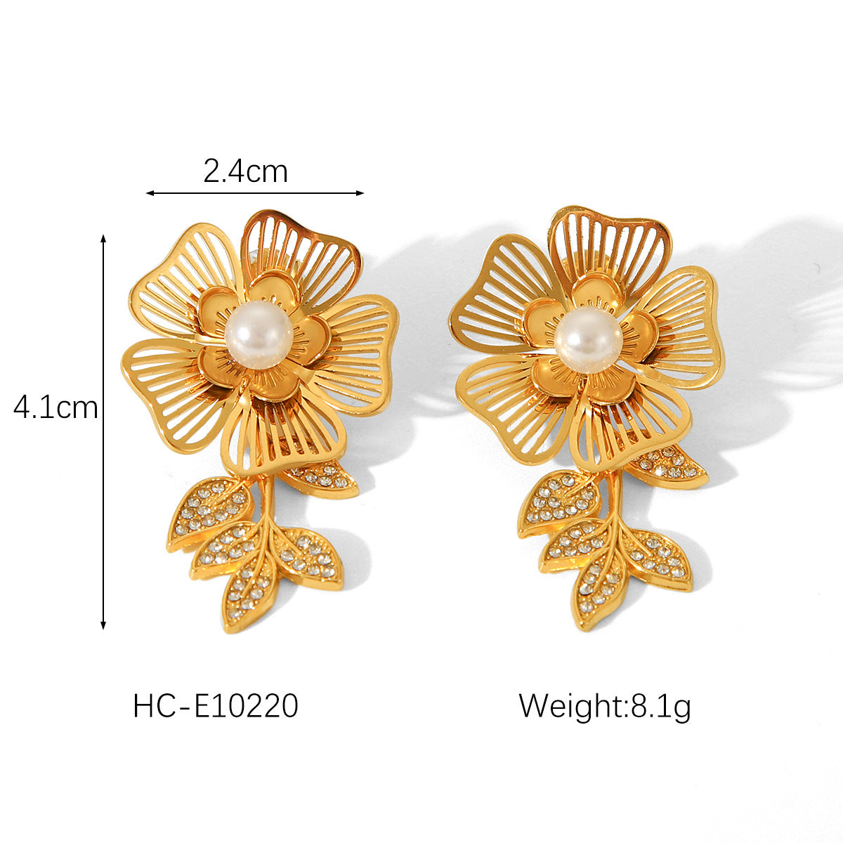 French 18K Gold Stainless Steel Flower Earrings Design Sense Fashion Retro Temperament Pearl Earrings Women