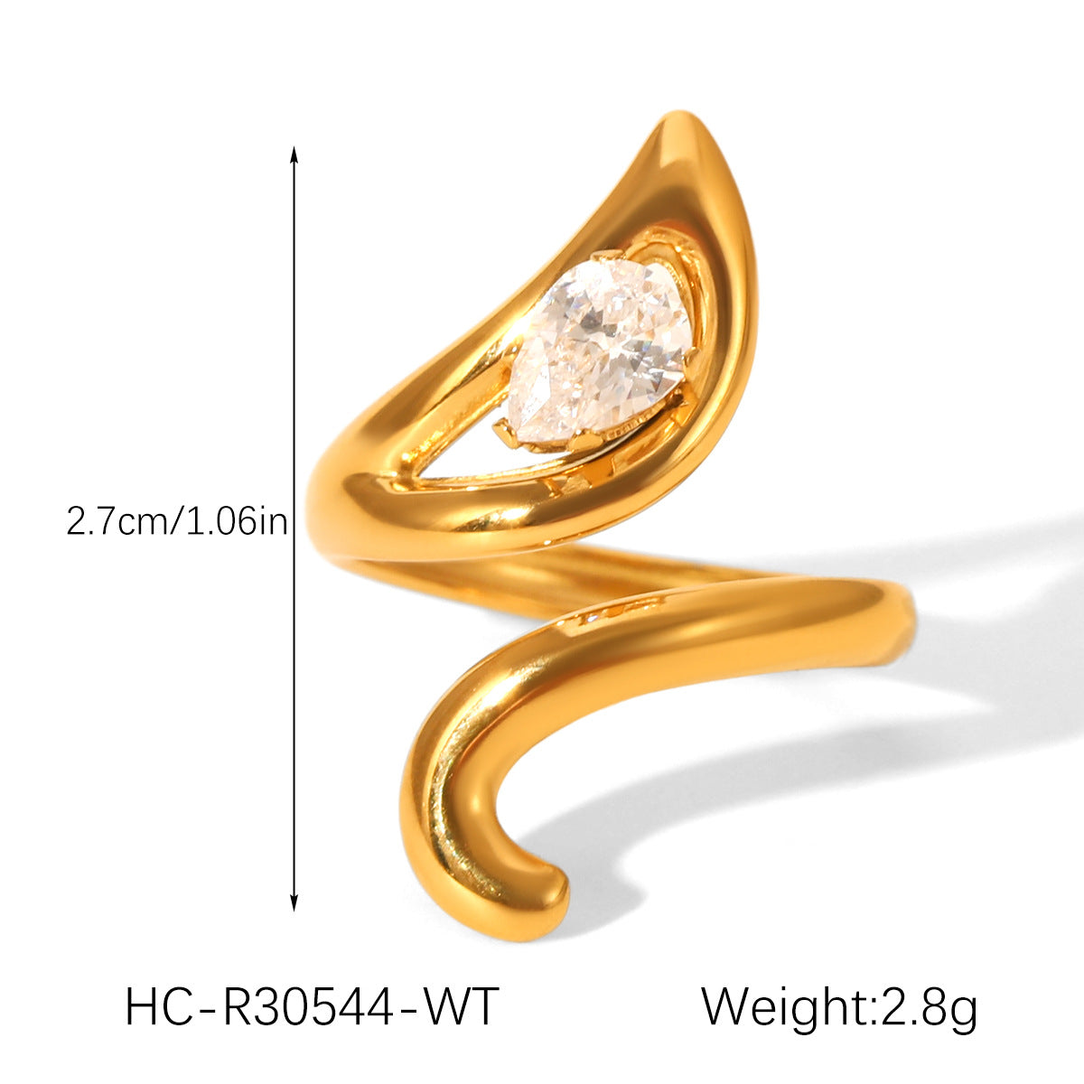 Geometric Stainless Steel Jewelry with Zircon Ring, Titanium Steel, Non-fading, Open-end Ring, High-end Feel Finger Ring
