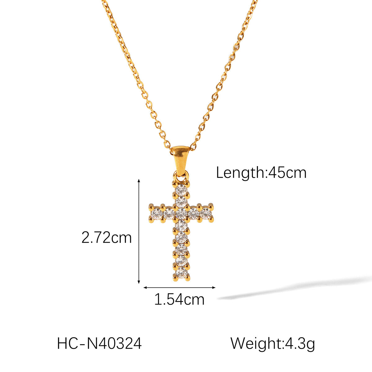 18K Gold Stainless Steel Box Chain Cross Diamond Pendant Necklace Does Not Fade, Elegant Titanium Steel Clavicle Chain