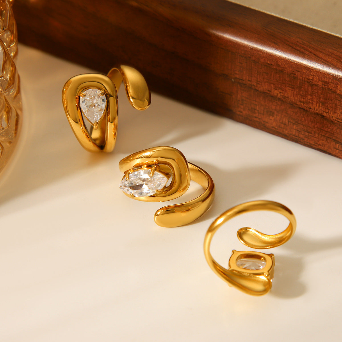 Stainless Steel Zircon-inlaid Ring, High-end and Light Luxury, Open-finger Ring, Niche Titanium Steel Jewelry