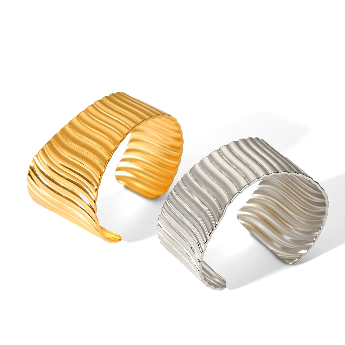Stainless steel exaggerated asymmetric opening bracelet ins design sense vertical stripe wide titanium steel bracelet