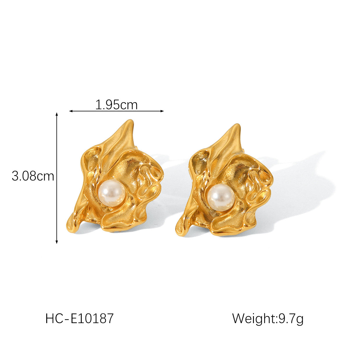 Personalized and Trendy 18k Gold Stainless Steel Earrings with Folded Lava Flower Earrings, Women's Fashionable Pearl Earrings