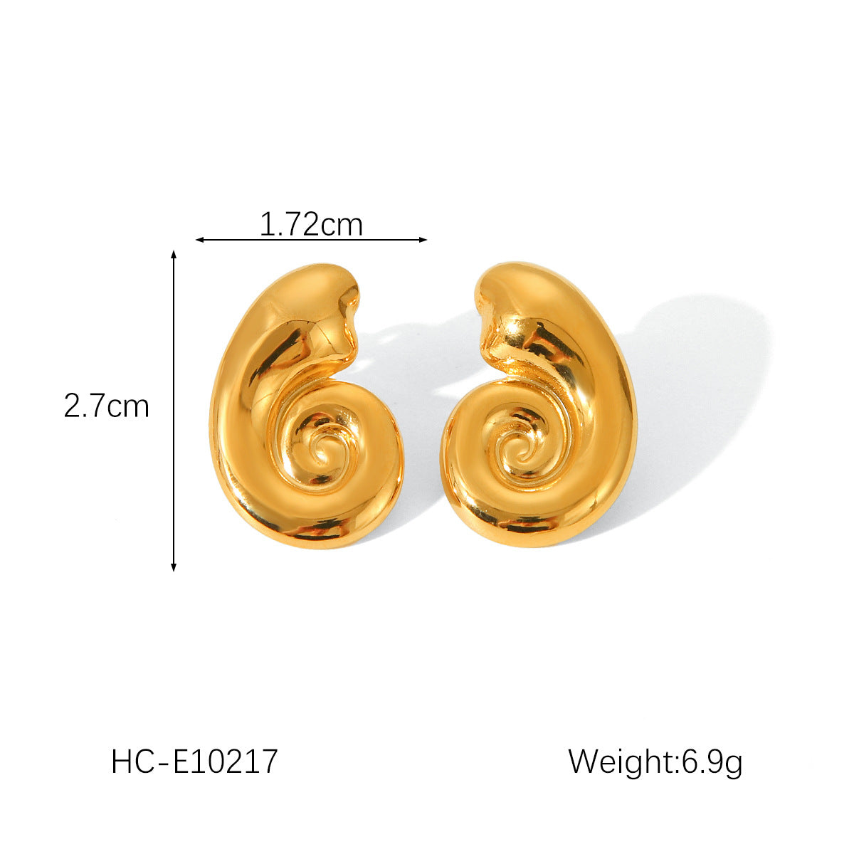 Marine titanium steel earrings, 18k gold-plated stainless steel scallop earrings, women's fashion diamond-encrusted earrings