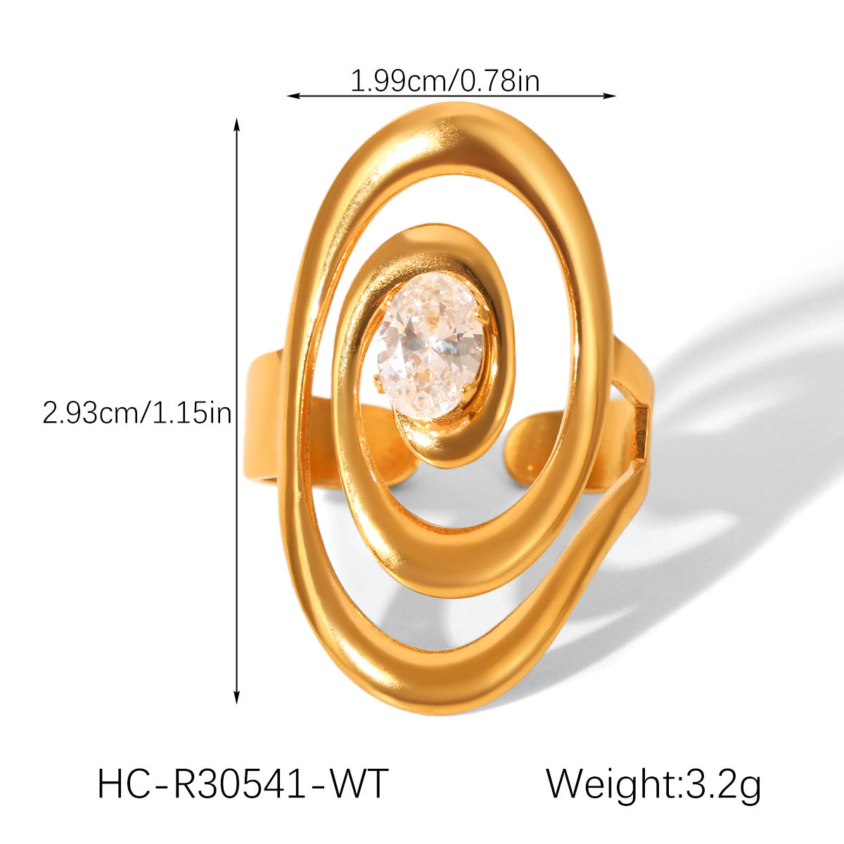 Geometric Stainless Steel Jewelry with Zircon Ring, Titanium Steel, Non-fading, Open-end Ring, High-end Feel Finger Ring