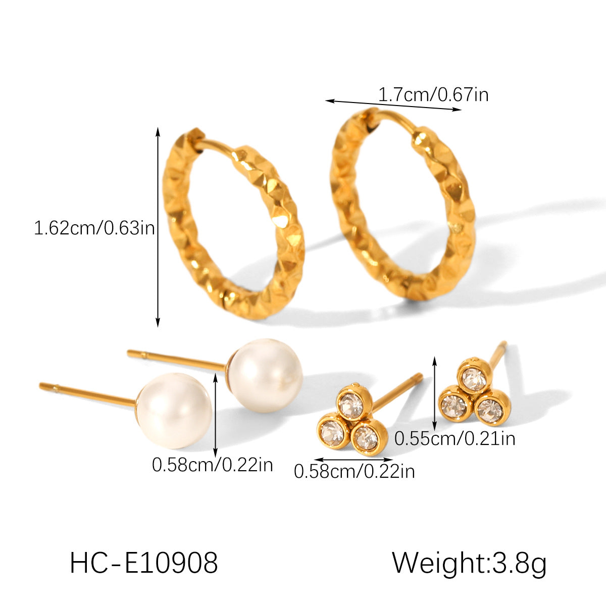 Stainless Steel Jewelry with Zircon Earrings Set, Versatile and High-end Earrings, Titanium Steel Earrings