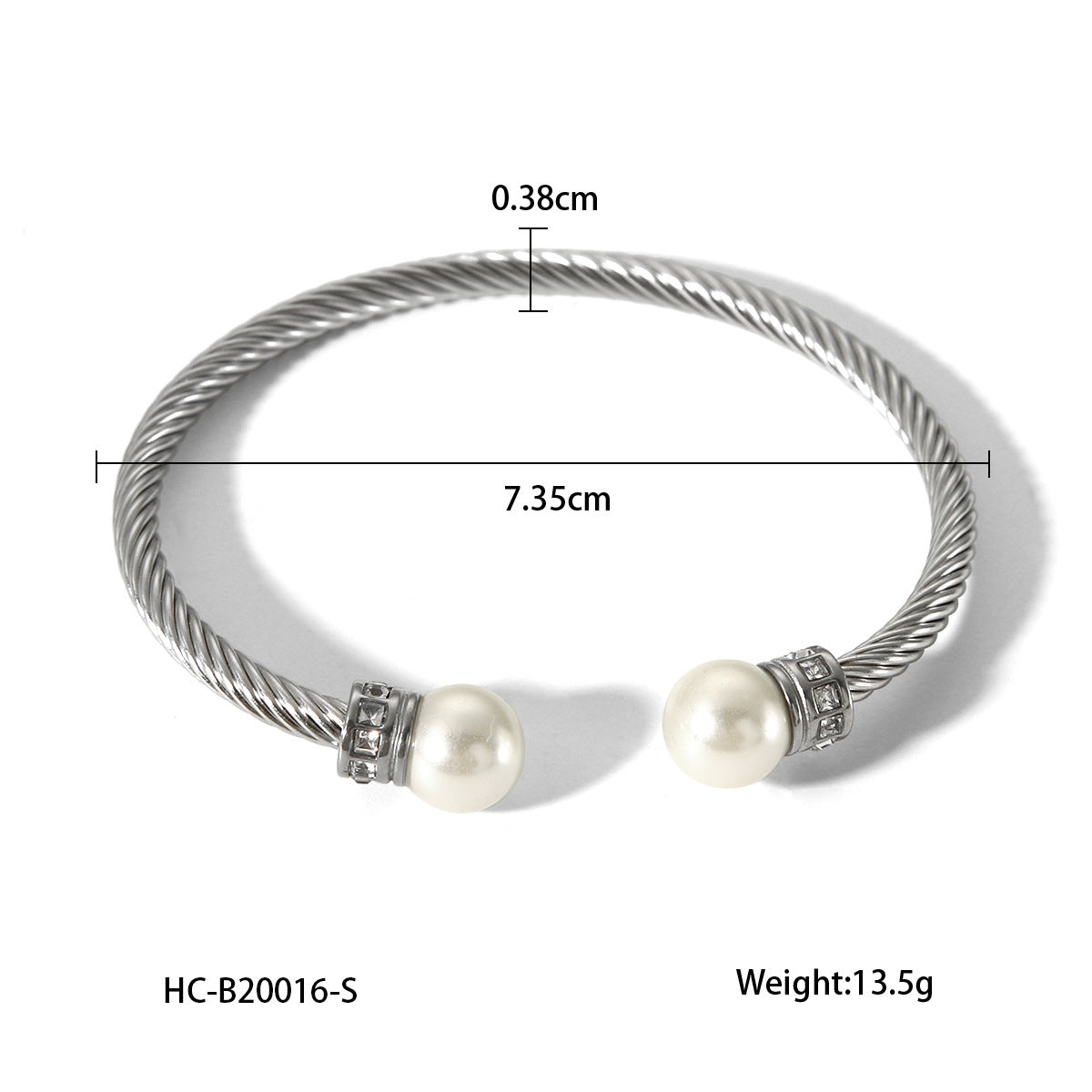 Stainless Steel Bracelet for Women, Fashionable and Versatile, Cable Style, Diamond-encrusted, Small Waist Design, Pearl Jewelry