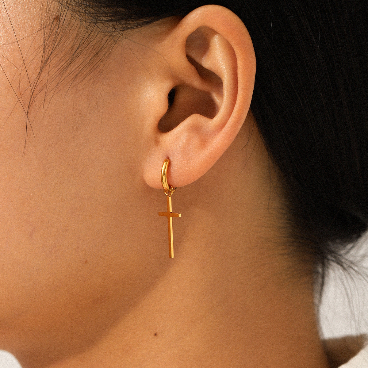 Stainless Steel Earrings, Cross Earrings, Light Luxury, High-end Pendant, Earrings, Versatile Titanium Steel Jewelry