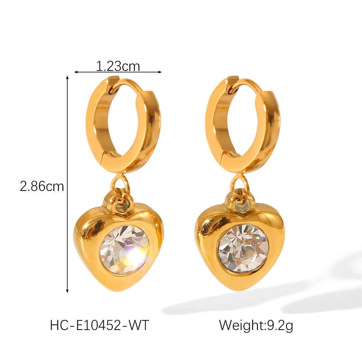18K gold stainless steel jewelry heart pendant zircon earrings women's light luxury high-end titanium steel earrings