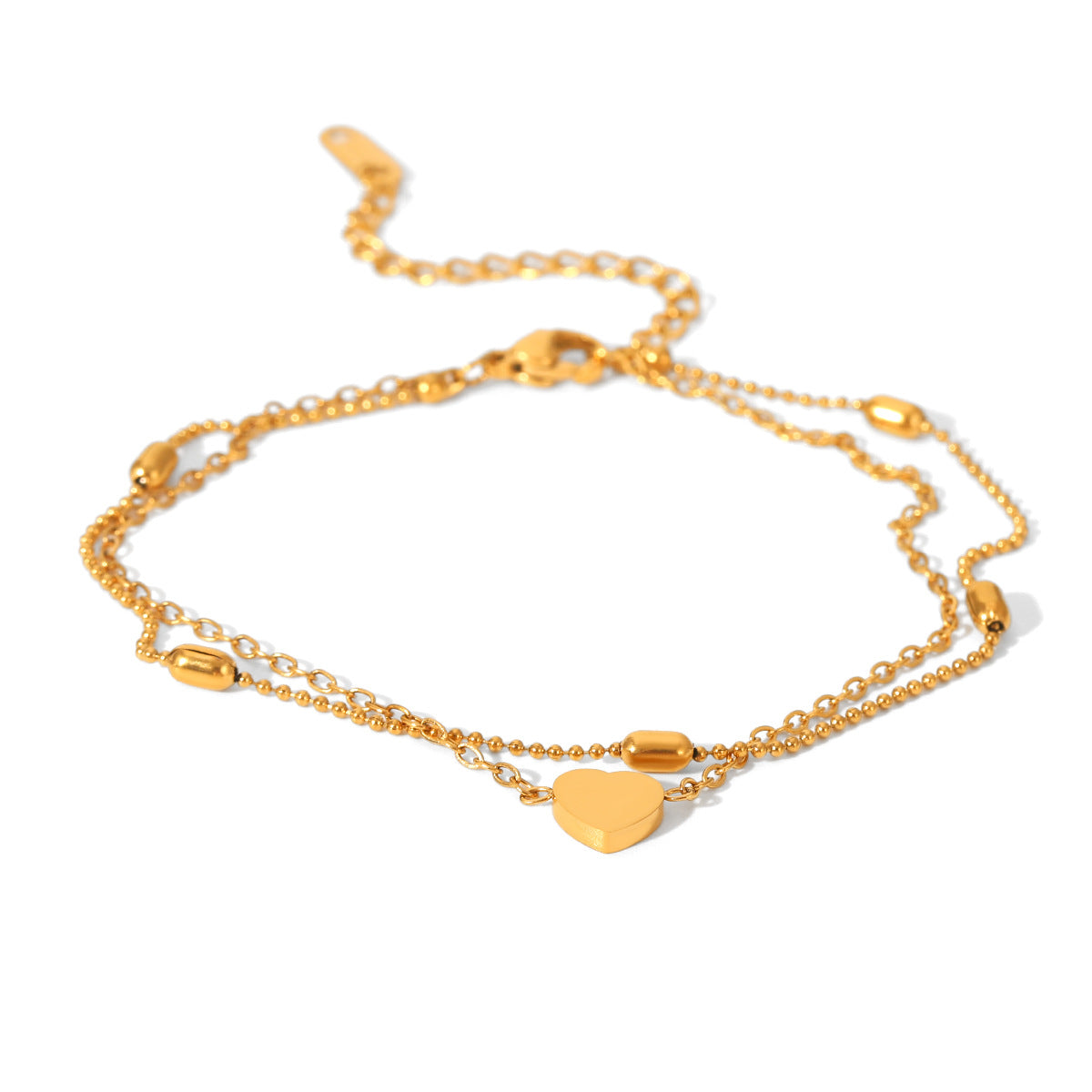 Titanium Steel Ankle Chain 18K Gold Stainless Steel Heart Pendant Oval Bead Chain Double-layer Ankle Chain Non-fading Ankle Jewelry