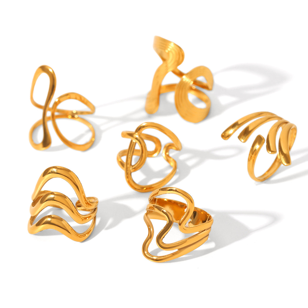 Ins-style Exaggerated Personality Stainless Steel 18K Gold-plated Ring for Women, Titanium Steel, Non-fading, High-end Hand Jewelry