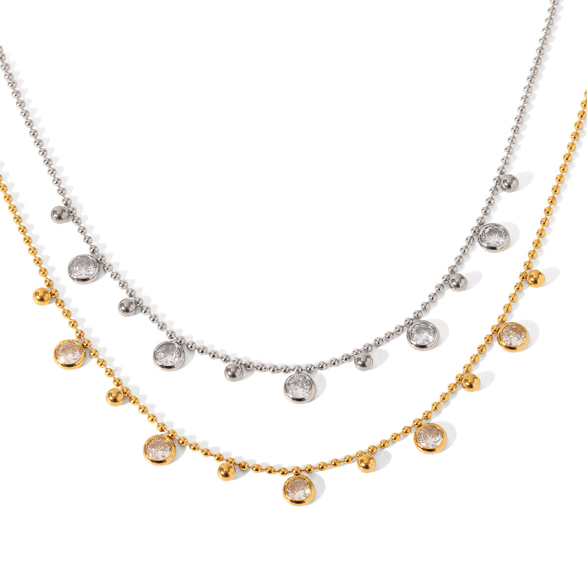 Stainless Steel Bead Chain Tassel Zircon Necklace Women's High-end Necklace Accessory Non-fading Collar Chain Titanium Steel Jewelry