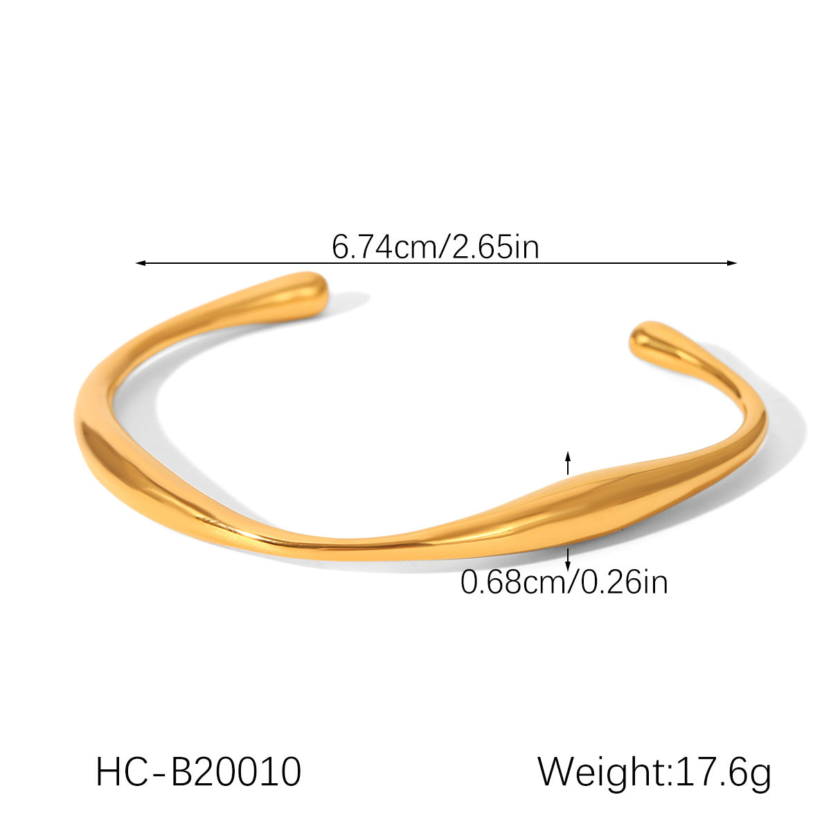 Women Smooth 18K Gold-plated Stainless Steel Bracelet with Buckle High-end Opening Bracelet Non-fading Titanium Steel Jewelry