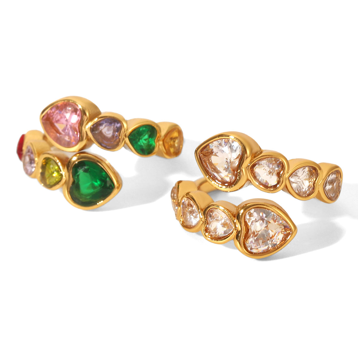 18k Gold Stainless Steel Ring Jewelry, Inlaid with Heart-shaped Zircon, Open-end Ring, Made of Titanium Steel, Non-fading Ring