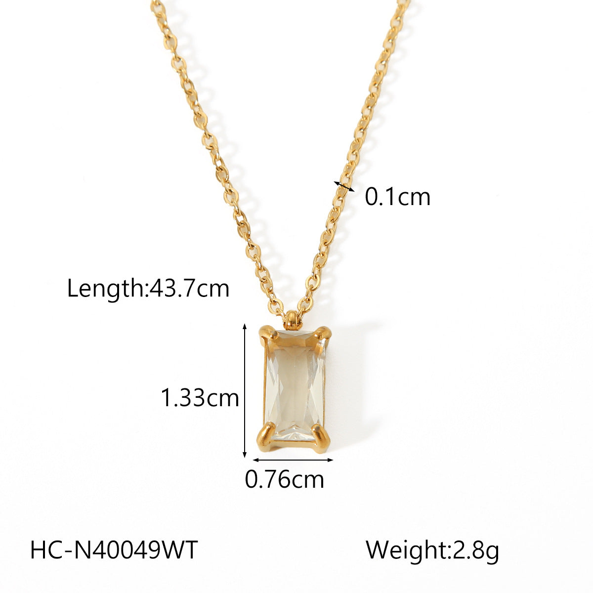 18K Gold Stainless Steel Geometric Pendant Necklace with Zircon, Women's Fashion Simple Titanium Steel Necklace