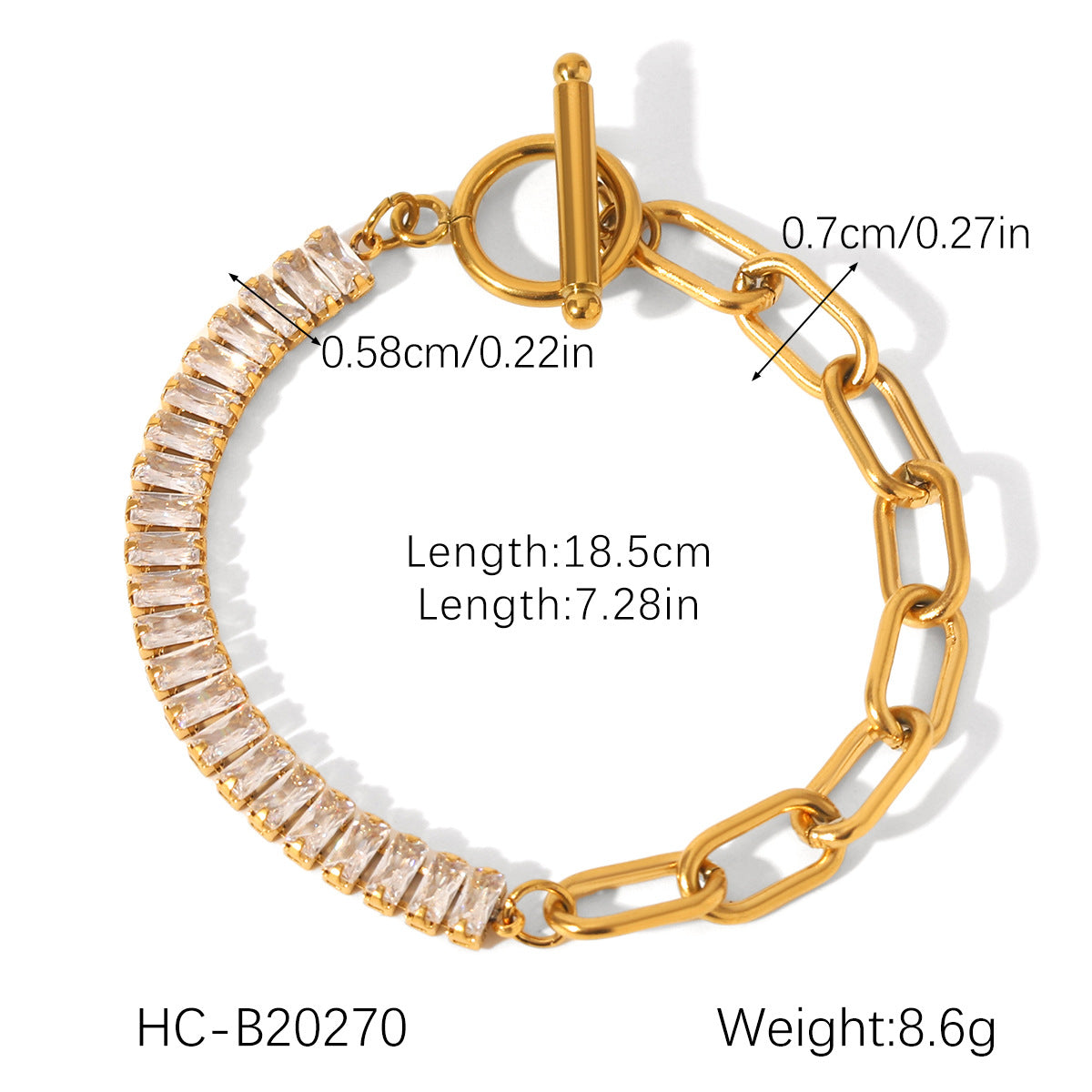 OT Buckle Stainless Steel Cross Chain Splicing Zircon Bracelet Women's High-end Titanium Steel Bracelet Cross