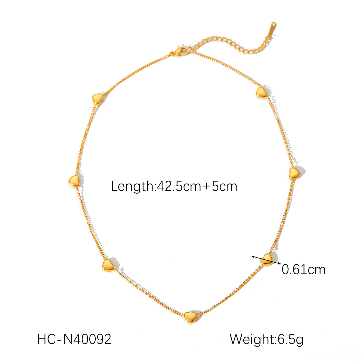 INS-style Fashionable and Personalized 18K Gold Stainless Steel Heart Necklace for Women, Hip-hop Trendy Titanium Steel Necklace, Collarbone Chain