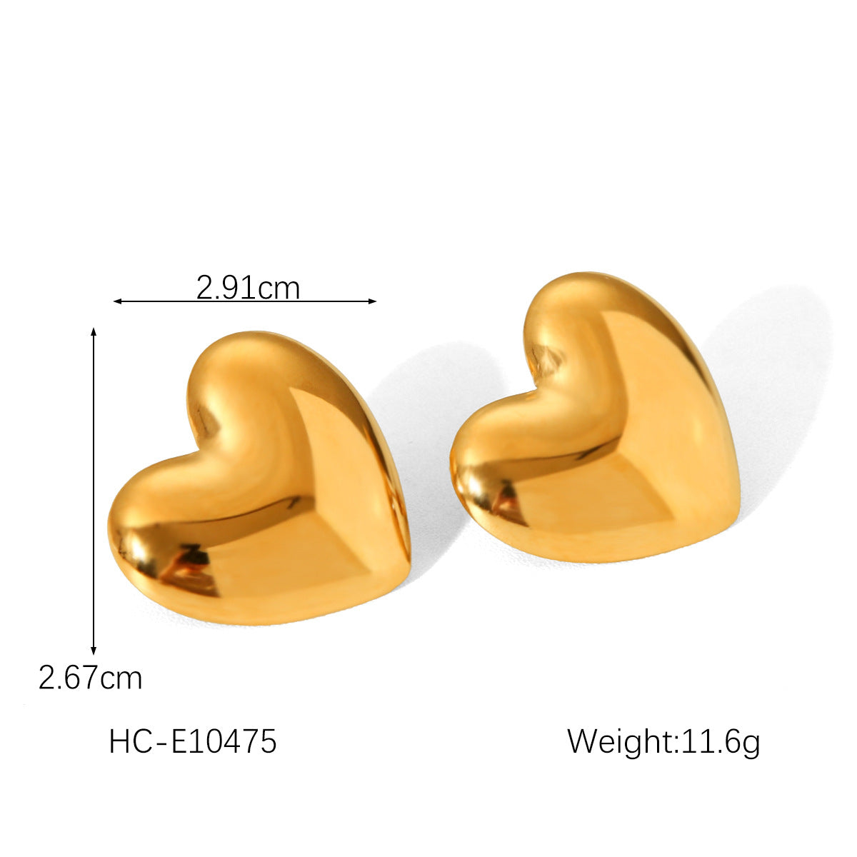 18K Gold Stainless Steel Hammered Pattern Heart-shaped Earrings, Light Luxury and High-end Feel, Heart-shaped Titanium Steel Earrings