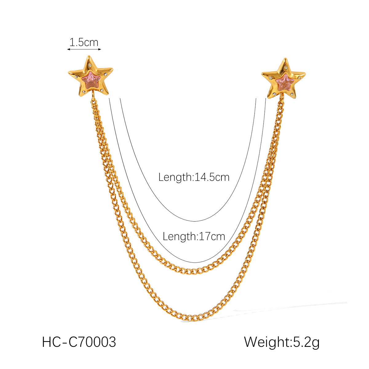 New Stainless Steel Diamond Inlaid Natural Stone Geometric Heart-shaped Collar, Needle Chain, Brooch Collar, Clothing Accessories