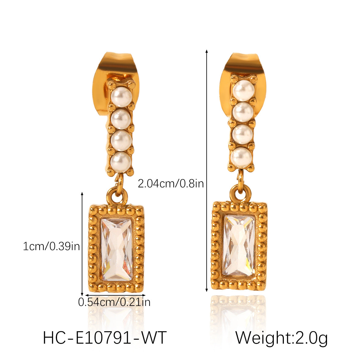 Stainless Steel Earrings with Pearl Studs and Zircon Pendants, Exuding A High-end and Elegant Aura, with No Fading, and Made of Titanium Steel Jewelry