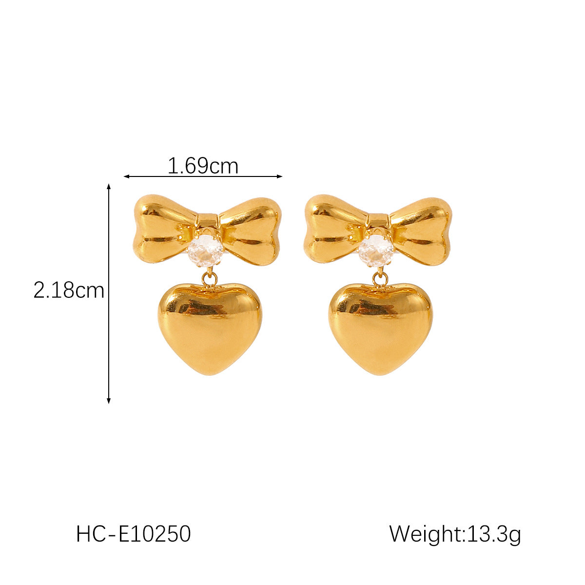 French 18K Gold Stainless Steel Heart Bowknot Earrings Design Sense Pearl Earrings Female Titanium Steel Earrings