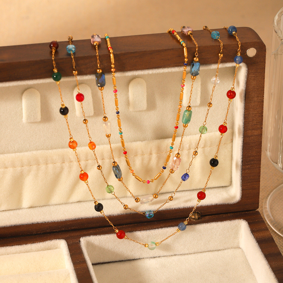 Dopamine Necklace Adorned with Colorful Beaded Stainless Steel, Featuring A Natural Stone Bead Clavicle Chain Design for Women