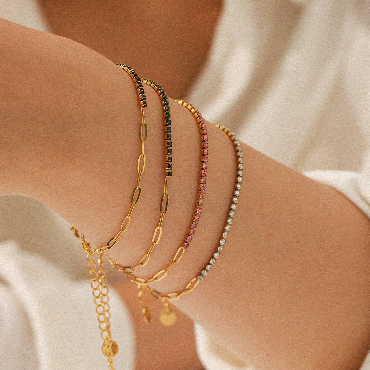 Elegant stainless steel cross chain, spliced with zircon chain, hand bracelet, temperament, versatile, titanium steel jewelry