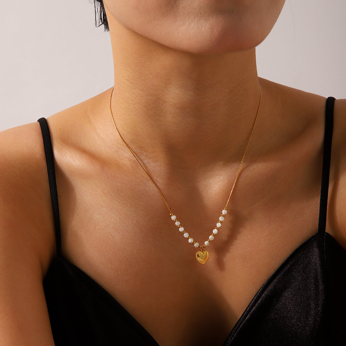 Stainless Steel Bead Heart Pendant Necklace Fashionable Temperament Easy To Match Titanium Steel Necklace Does Not Fade