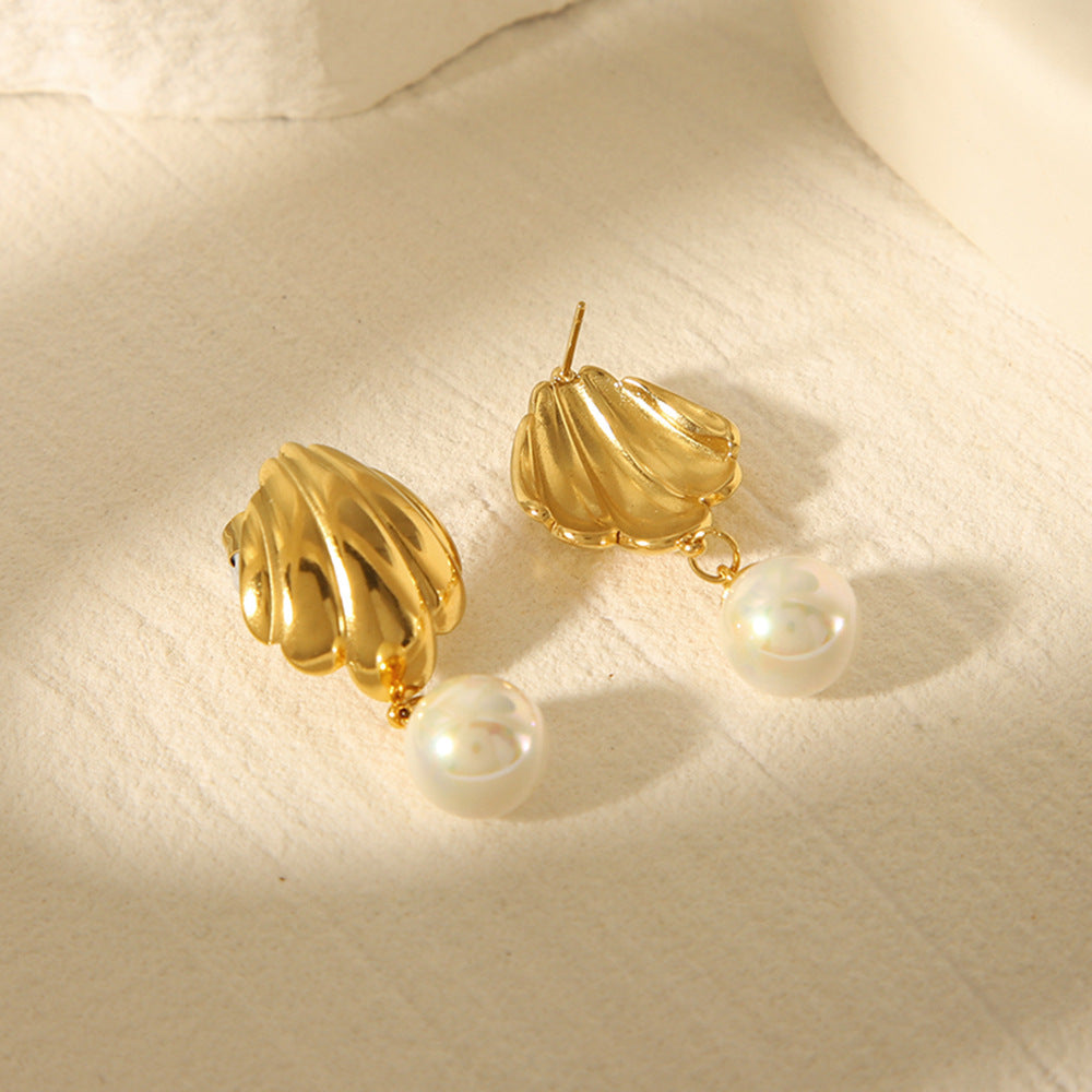 Oceanic Element Titanium Steel Earrings, 18k Gold Stainless Steel Scallop Earrings, Fashionable and High-end Earrings
