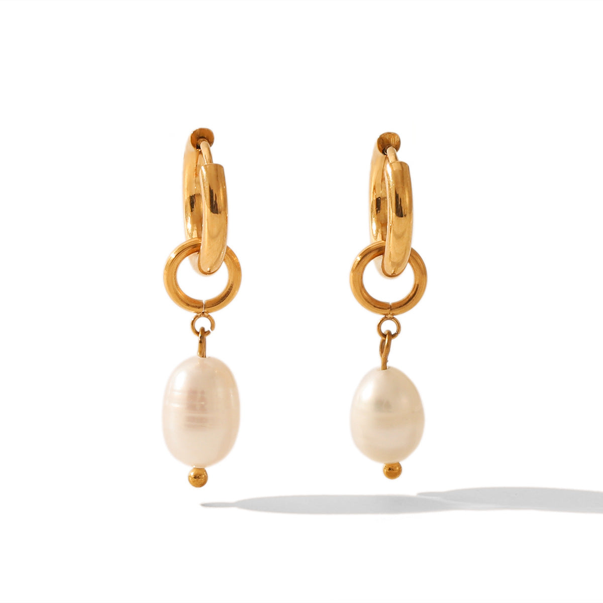 Titanium Steel Earrings with A Light Luxury Feel, Featuring Freshwater Pearls, Cross-border Stainless Steel Jewelry