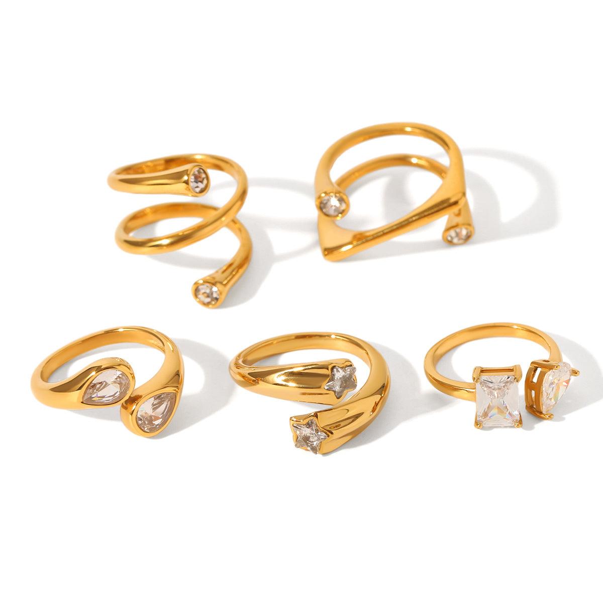 18K Gold Stainless Steel Open Ring Inlaid with Zircon, High-end, Non-fading, Finger Ring, Titanium Steel Jewelry